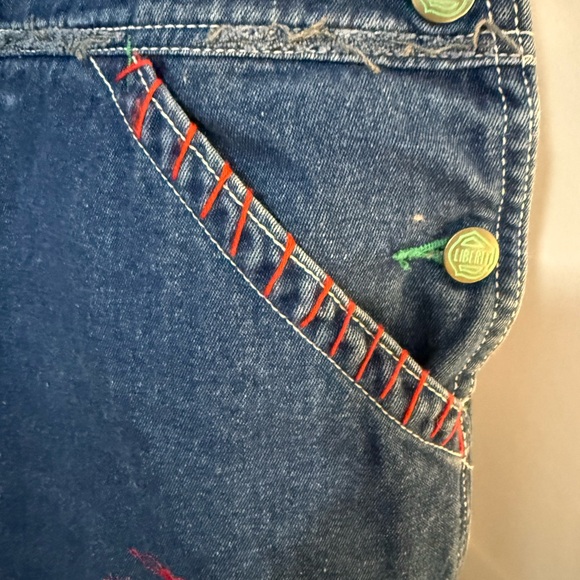 Upcycled  Denim Overalls with Colorful Patch Trim - Picture 6 of 16